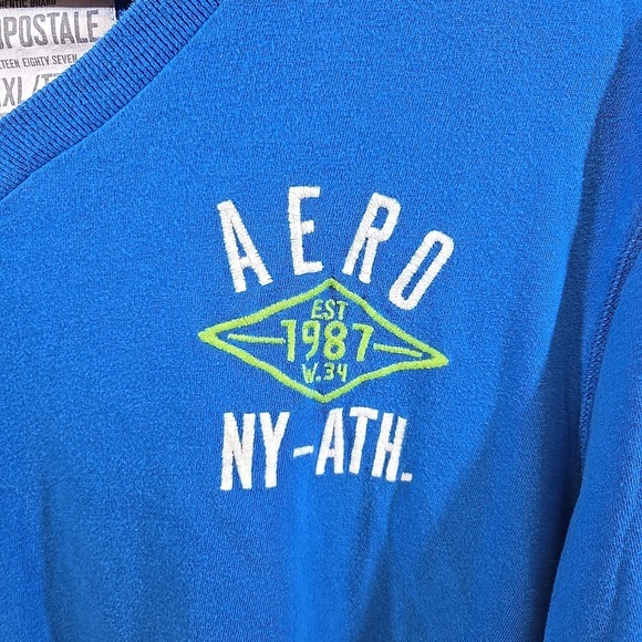 Aeropostale Men's XXL Blue Graphic T-Shirt V-Neck AERO NY-ATH‎ EST. 1987 Tee - Picture 2 of 7